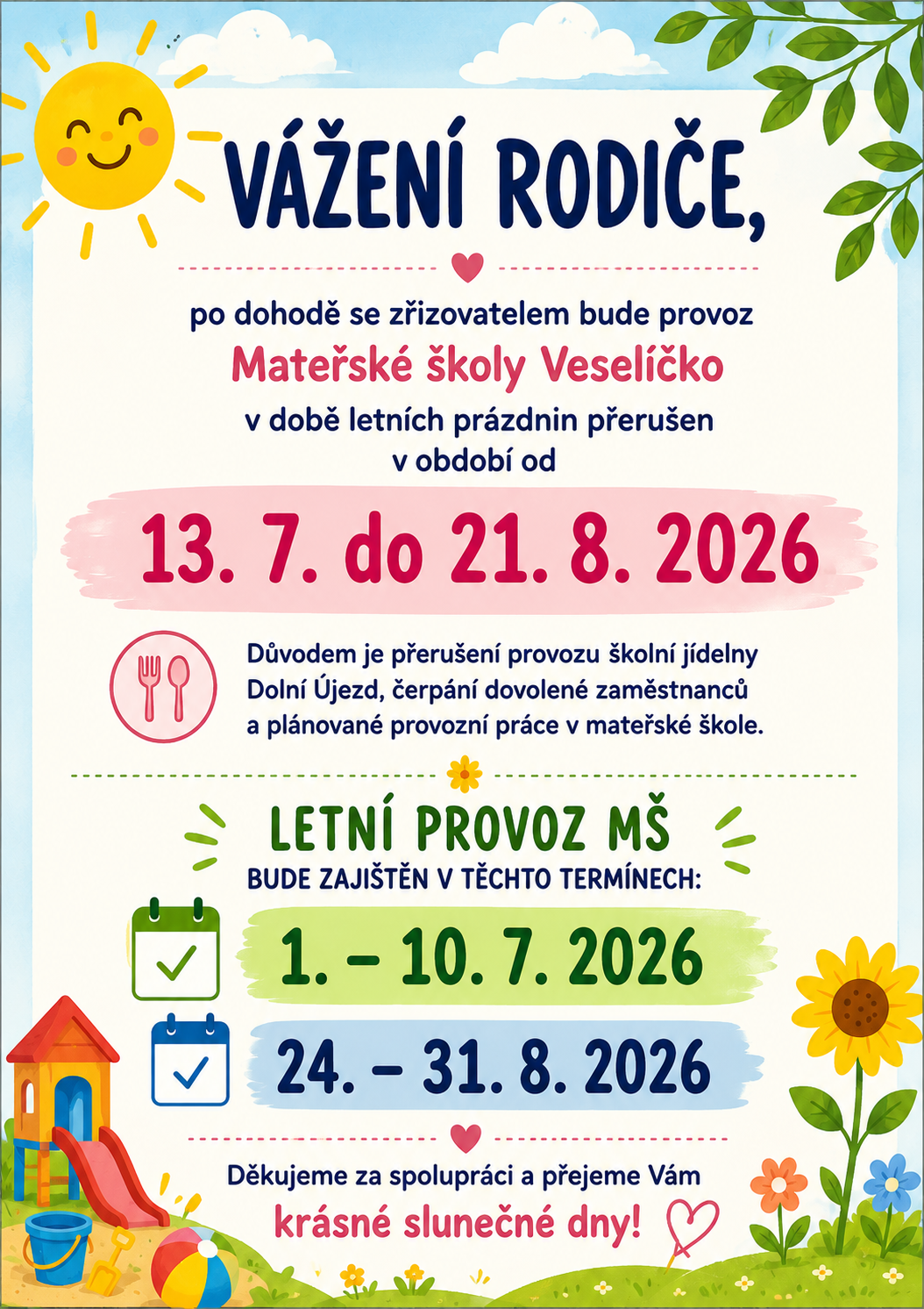 přerušení provozu v MŠ
